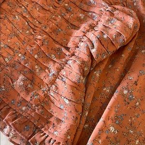 Ruched Burnt Orange Floral Crop Top with puff sleeves